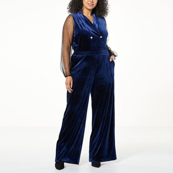 Christian Siriano Pants - Christian Siriano Blue Velvet Jumpsuit